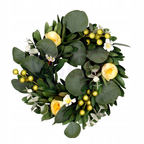 Wianek stroik okrągły wiosenny Wielkanoc żółte kwiaty 25cm