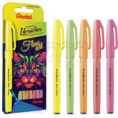 Pisak do kaligrafii PENTEL SES15 Brush Sign Pen Fluoart kpl. 5szt. FLUORESCENCYJNE Pisak do kaligrafii PENTEL SES15 Brush Sign Pen Fluoart kpl. 5szt. FLUORESCENCYJNE
