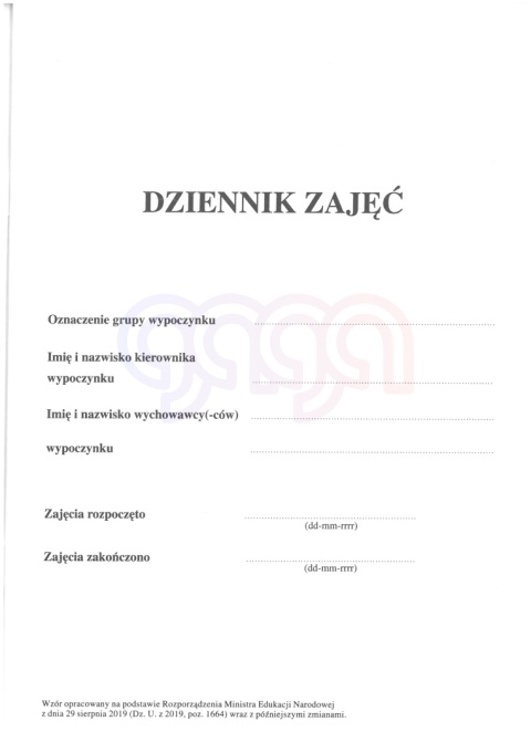 DZIENNIK ZAJĘĆ WYPOCZYNKU GRUPOWEGO NA KOLONIE FERIE