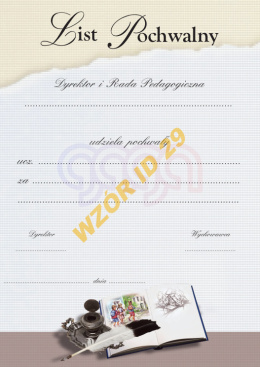 LIST POCHWALNY Z WDRUKOWANYM TEKSTEM
