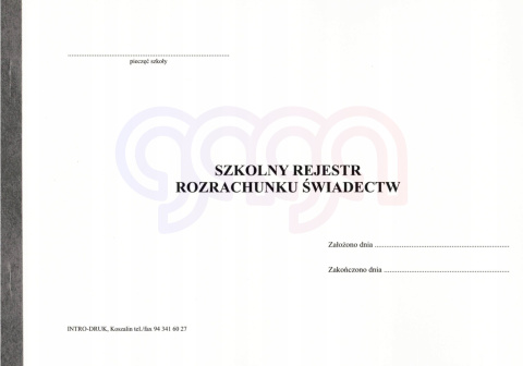 SZKOLNY REJESTR ROZRACHUNKU ŚWIADECTW