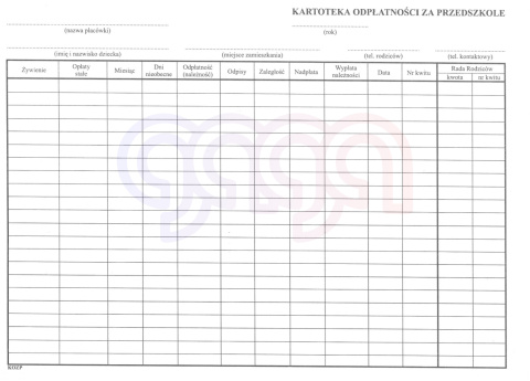 KARTOTEKA ODPŁATNOŚCI ZA PRZEDSZKOLE