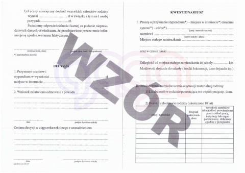 KWESTIONARIUSZ O PRZYZNANIE STYPENDIUM LUB MIEJSCA W INTERNACIE