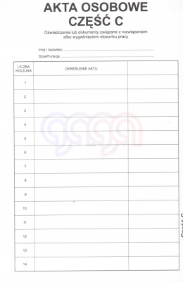 WKŁADKA DO TECZEK AKT OSOBOWYCH CZĘŚĆ C
