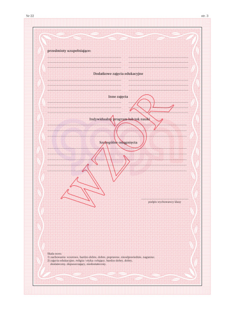 ŚWIADECTWO UKOŃCZENIA TECHNIKUM Z WYRÓŻNIENIEM Z ZABEZPIECZENIAMI MEIN-I/22-W/2 ŚWIADECTWO UKOŃCZENIA TECHNIKUM Z WYRÓŻNIENIEM Z ZABEZPIECZENIAMI MEIN-I/22-W/2