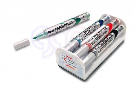 Marker do tablic PENTEL MAXIFLO komplet 4szt z gąbką MWL5S-4N suchościeralny