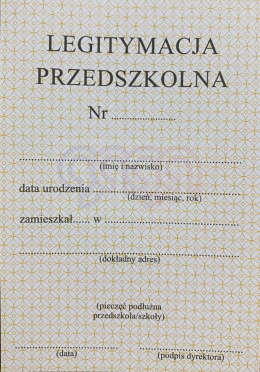 LEGITYMACJA PRZEDSZKOLNA MEN-II/52/2 A-7dla dzieci niepełnospr. uczęszczających do przedszkoli lub oddz. przedszk. w szk. podst.