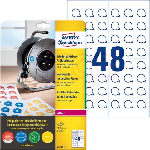 Usuwalne tabliczki inspekcyjne L7803-10 Q20 10ar Avery Zweckform (X)