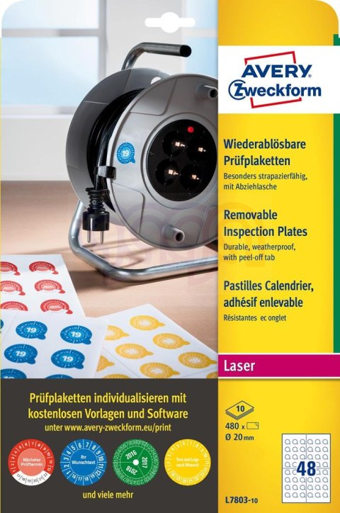 Usuwalne tabliczki inspekcyjne L7803-10 Q20 10ar Avery Zweckform (X)