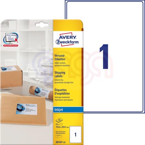 Etykiety wysyłkowe J8167-25 199,6 x 289,1 25ark. białe Avery Zweckform (X)