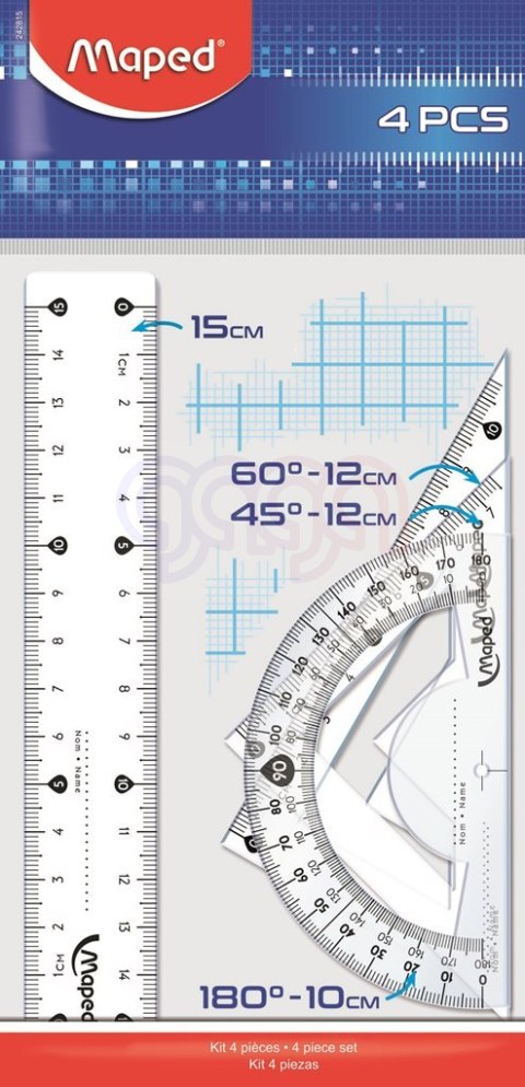 Zestaw geometryczny (linijka 15cm, 2 ekierki, kątomierz) 242815 MAPED