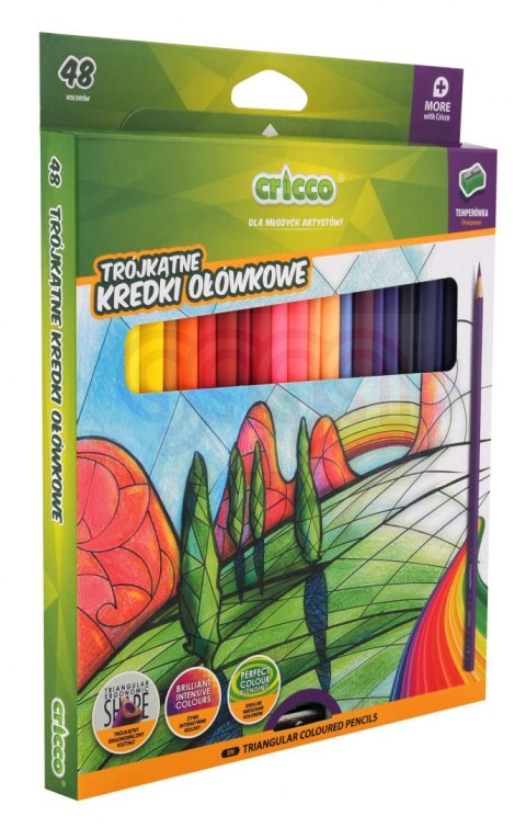Kredki trójkątne 48 kolorów + temperówka