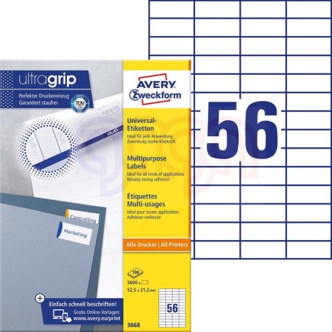Etykiety uniwersalne 3668 52,5 x 21,2 100 ark. Trwałe, Avery Zweckform (X)