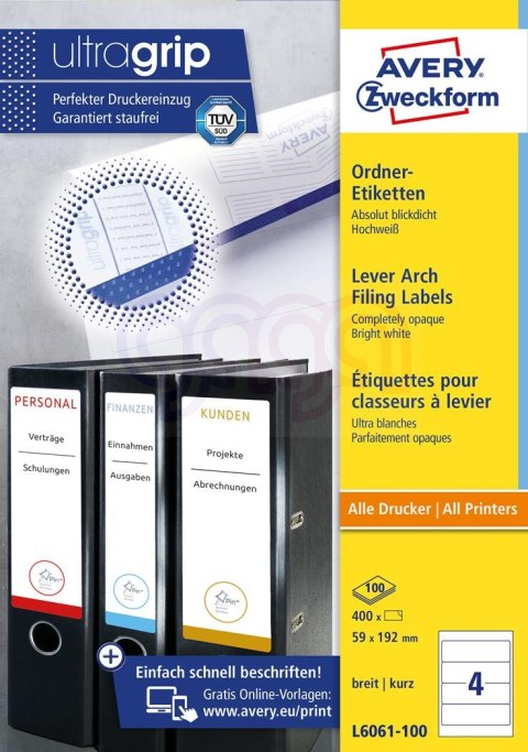 Etykiety na segregatory L6061-100 59x192 100ark Avery Zweckform