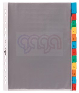 Przekładki A4, kolorowe indeks, 12 części, 1 -12 przezr. 663319 DURABLE (X)