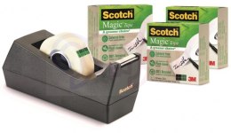 Taśma biurowa SCOTCH Magic Greener Choice (9-1933R3C38), matowa, 19mm, 33m, 3szt., podajnik C-38 GRATIS