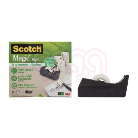 Taśma biurowa SCOTCH Magic Greener Choice (9-1933R3C38), matowa, 19mm, 33m, 3szt., podajnik C-38 GRATIS