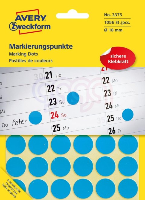 Kółka do zaznaczania 3375 Q18 22 ark niebieskie trwałe, Avery Zweckform